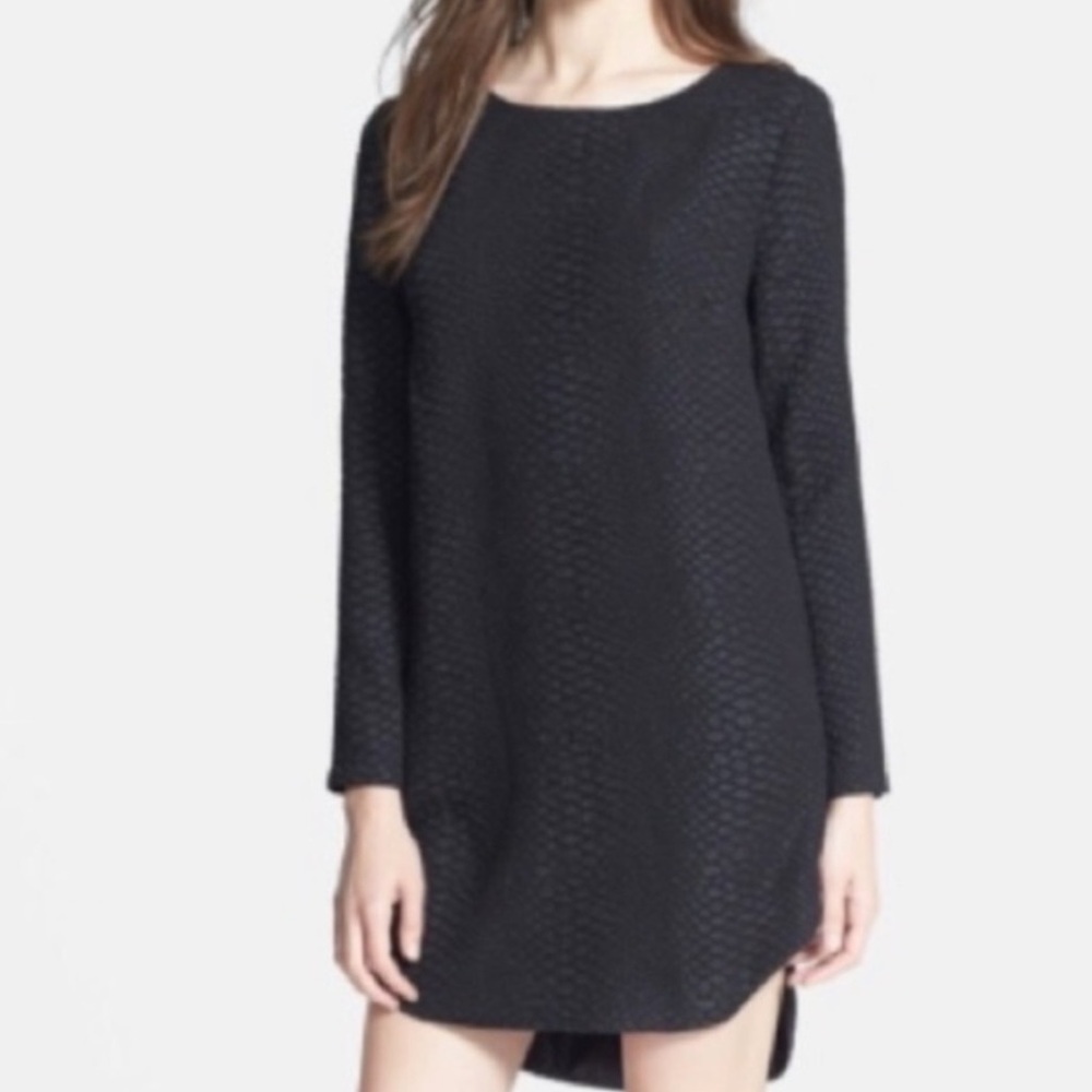 ASTR Black Snakeskin Animal Print Long Sleeve Shift Mini Dress Size Small